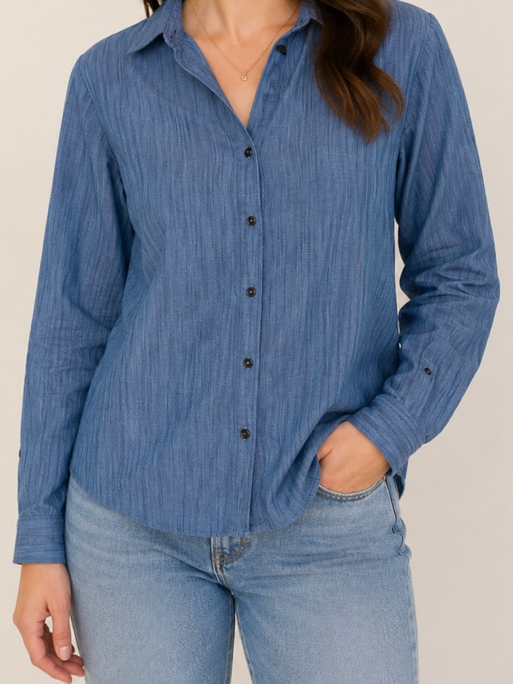 Old Ranch | Women’s M Button-Down Shirt| Organic Material | Classic Long Sleeve